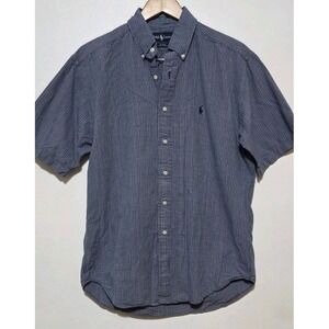 Polo Ralph Lauren Men Blue Check Plaid Pony Casual Shirt Short Sleeve Button EUC